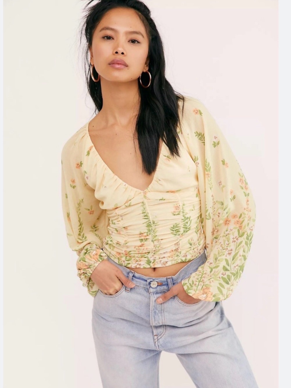 FREE PEOPLE - Floral rose top yellow 
size S/P